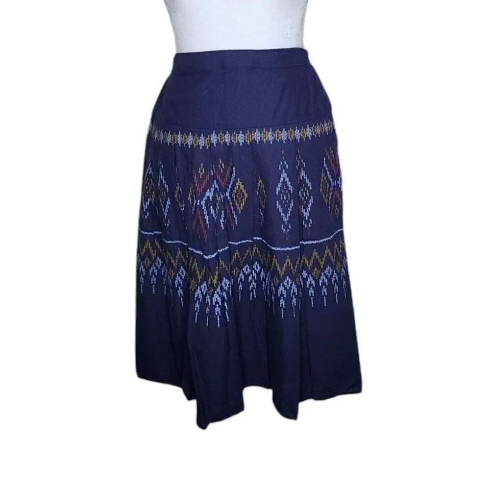 Vintage Aztec Print Boho Circle Skirt Womens Size XS Blue
